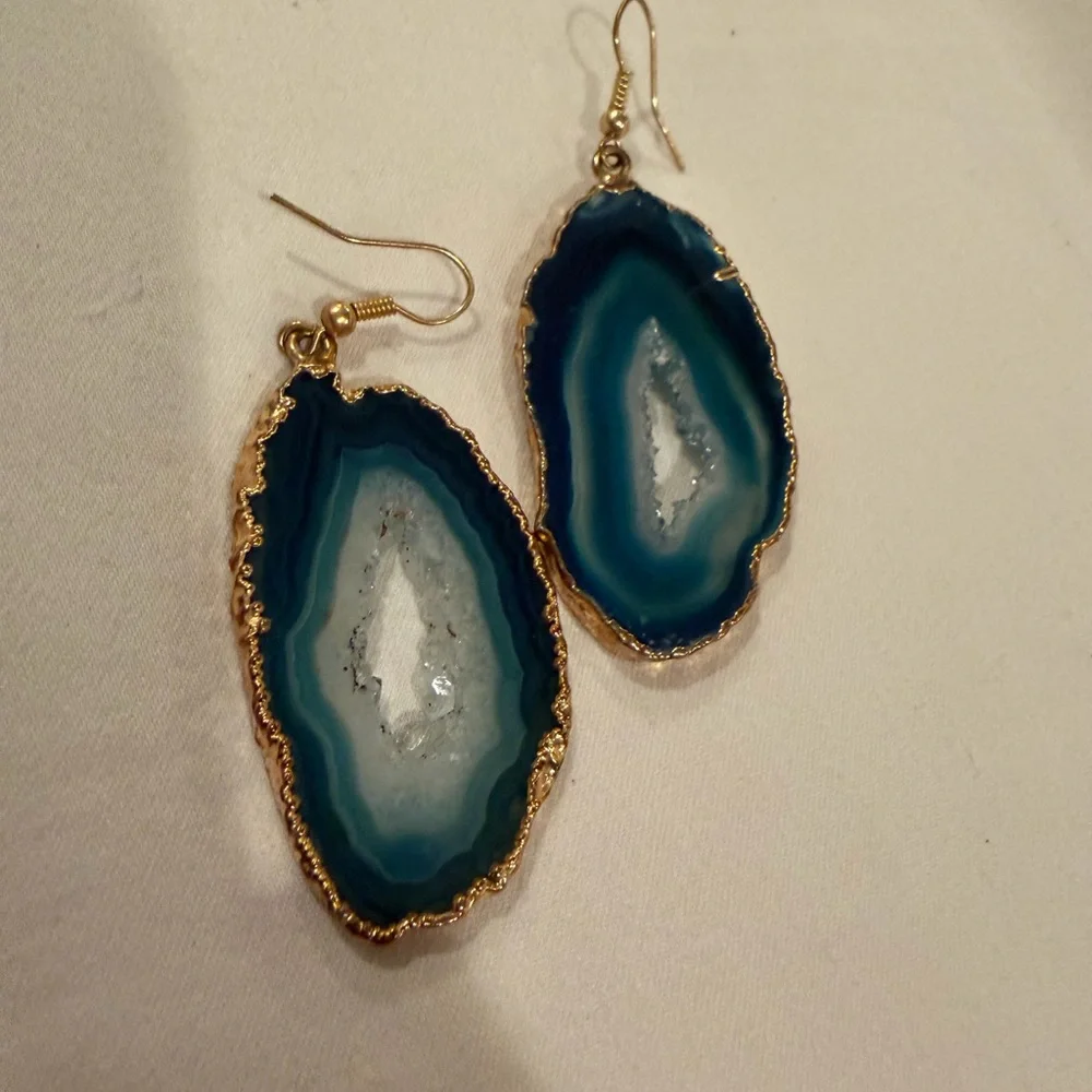 Elegant Blue and Gold Agate Earrings